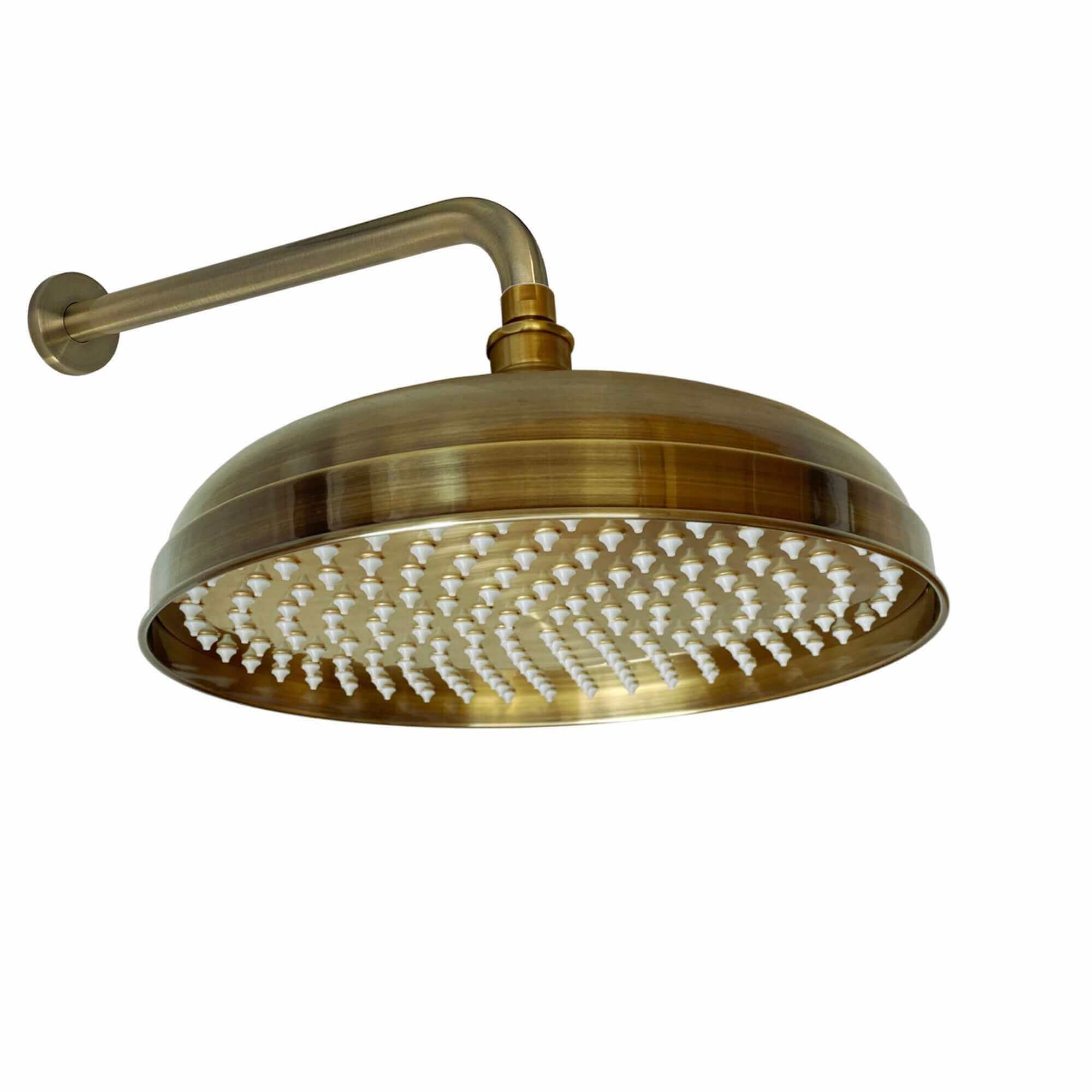 Buy Traditional Wall Fixed Apron Brass Shower Head 12" With Shower Arm - Antique Brass online UK